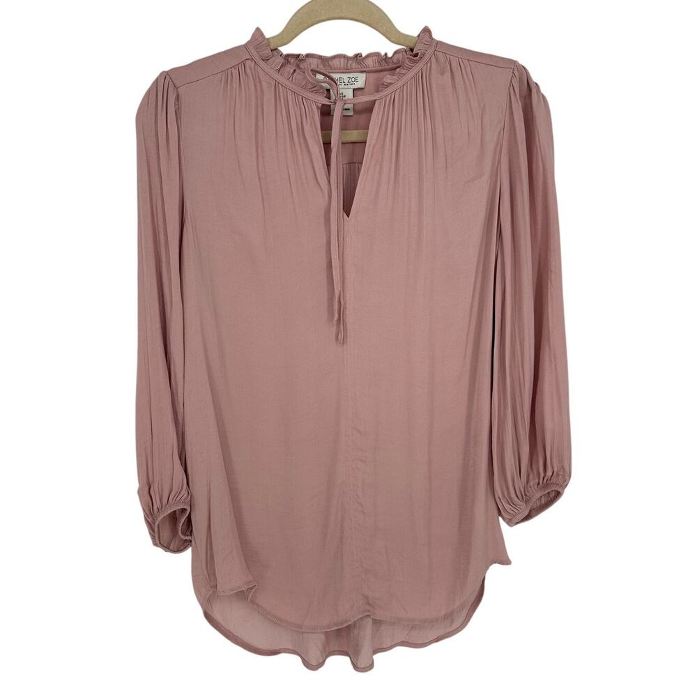 Rachel Zoe Ruffled Tie Neck Blouse Pink Long Sleeve Boho Fairycore Size S EUC